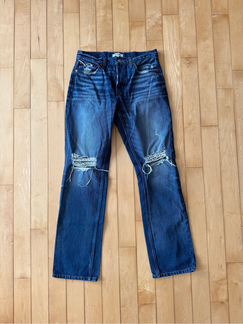 Re/Done Distressed Easy Straight Jeans